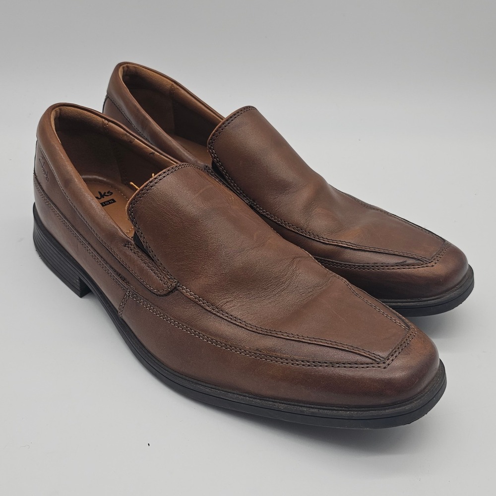 Clarks Collection Mens Brown Leather Slip On Loafers Dress Shoes Comfort 10.5M